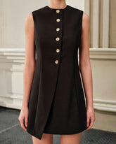 Siyah A Kesim Düğmeli Mini Elbise